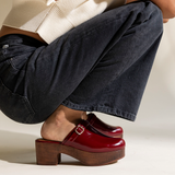 Abby Platform Clog Cherry Crinkle Patent