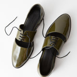 Carmen Oxford Olive Crinkle Patent