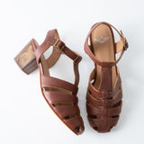 Pair of brown sandals on a white background