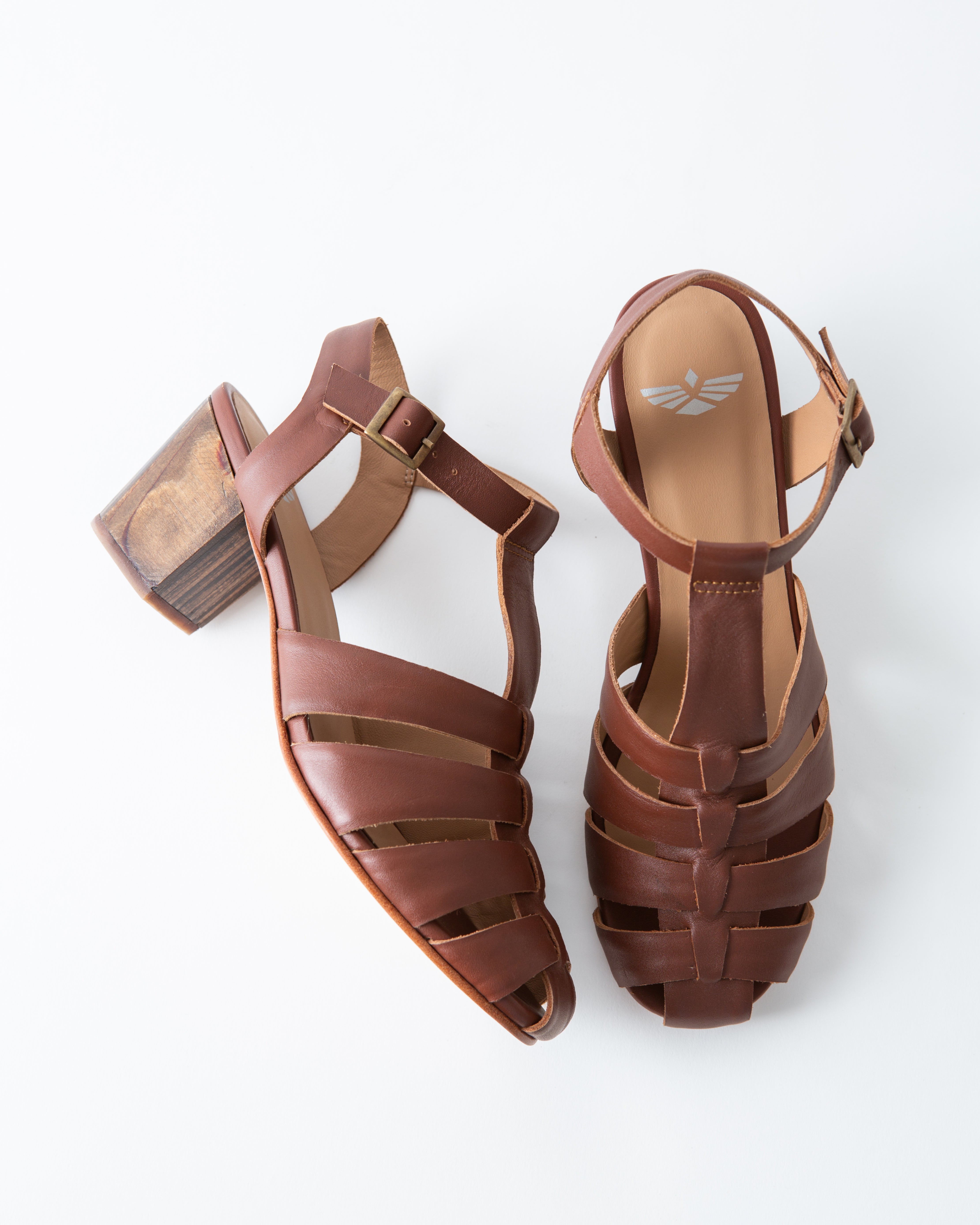 Pair of brown sandals on a white background
