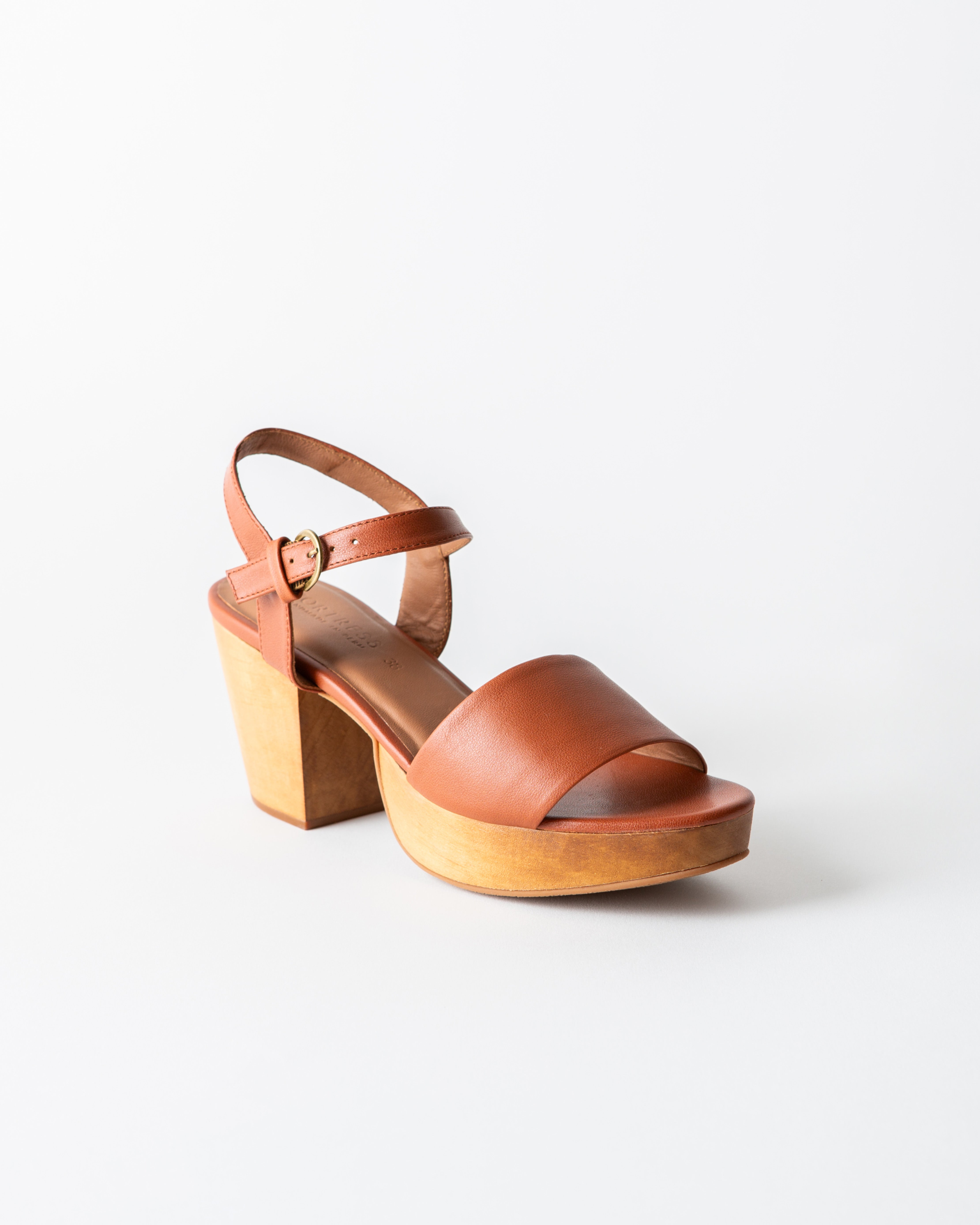 brown leather clog sandal on a white background