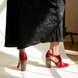 Luna Naya Block Heel Cherry Crinkle Patent