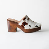 Sidney Platform Clog Splatter Print Calf Hair