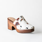 Sidney Platform Clog Splatter Print Calf Hair