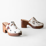 Sidney Platform Clog Splatter Print Calf Hair