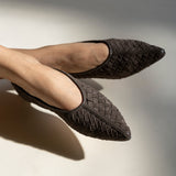 Zelda Pointed Toe Flat Ash Woven Suede