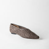 Zelda Pointed Toe Flat Ash Woven Suede